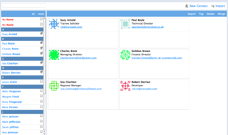 List of contacts
